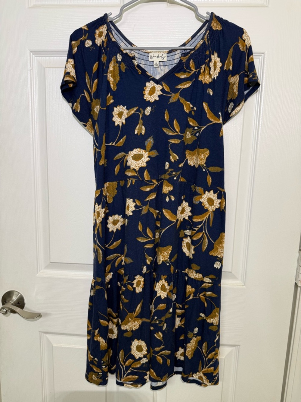 Wonderly Navy and Mustard Floral V-Neck Blouse